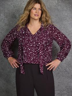 Live Unlimited Curve Spot Print Neck Tie Blouse, Purple, Purple