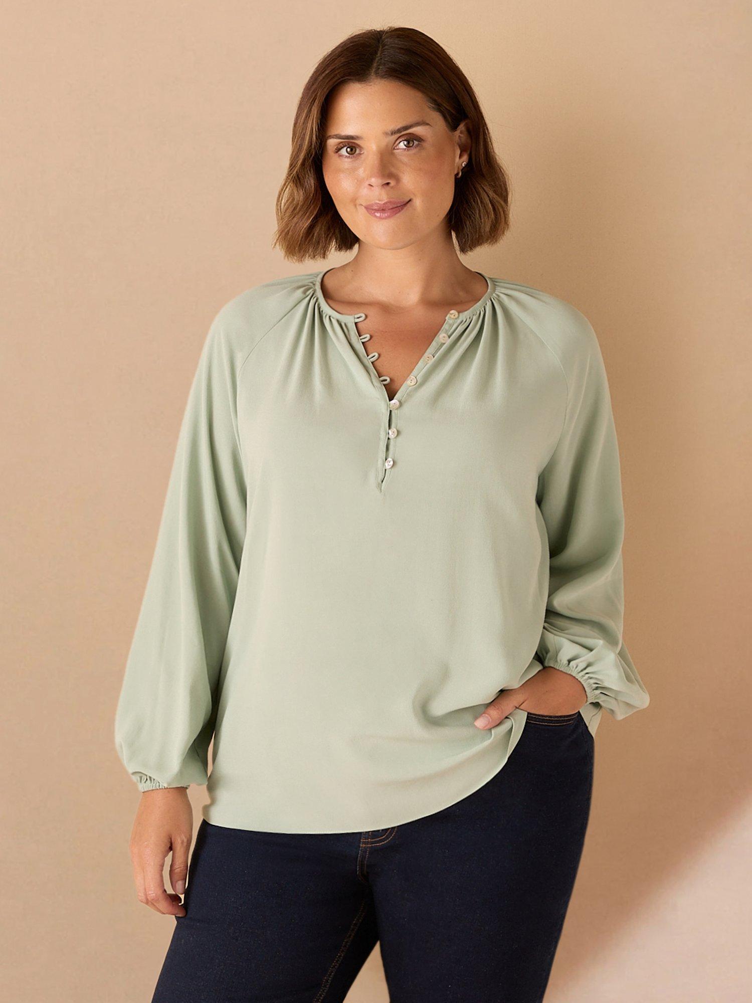 Product image 1 of 4, which shows Live Unlimited Curve Button Detail Blouse, Green, 14