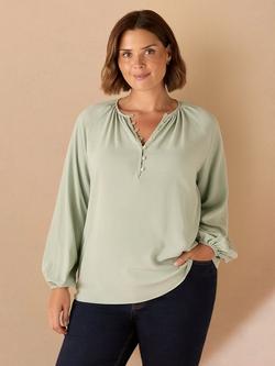 Live Unlimited Curve Button Detail Blouse, Green, Green