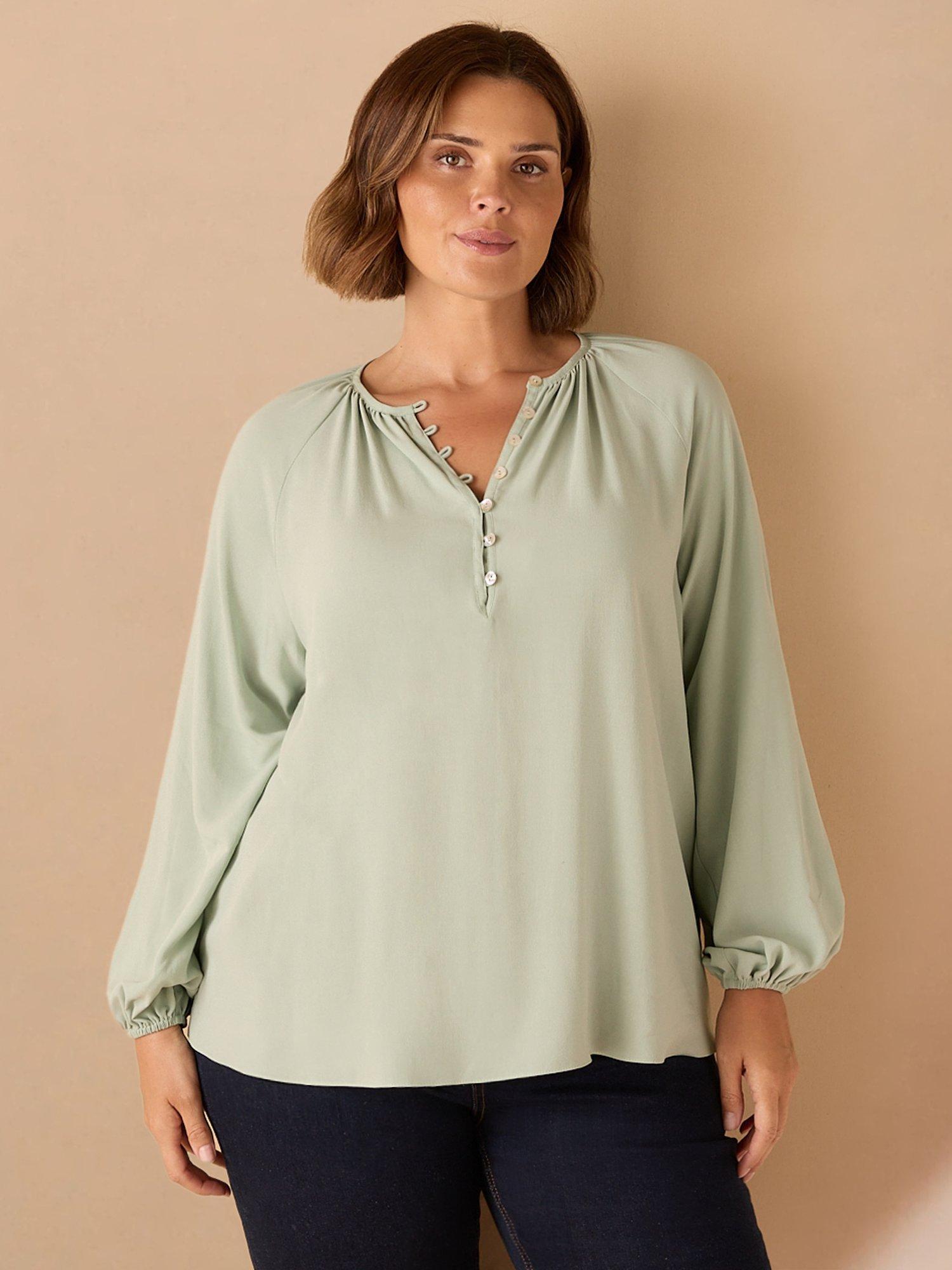 Product image 2 of 4, which shows Live Unlimited Curve Button Detail Blouse, Green, 14