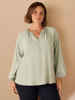 Live Unlimited Curve Button Detail Blouse, Green - view 2, Green