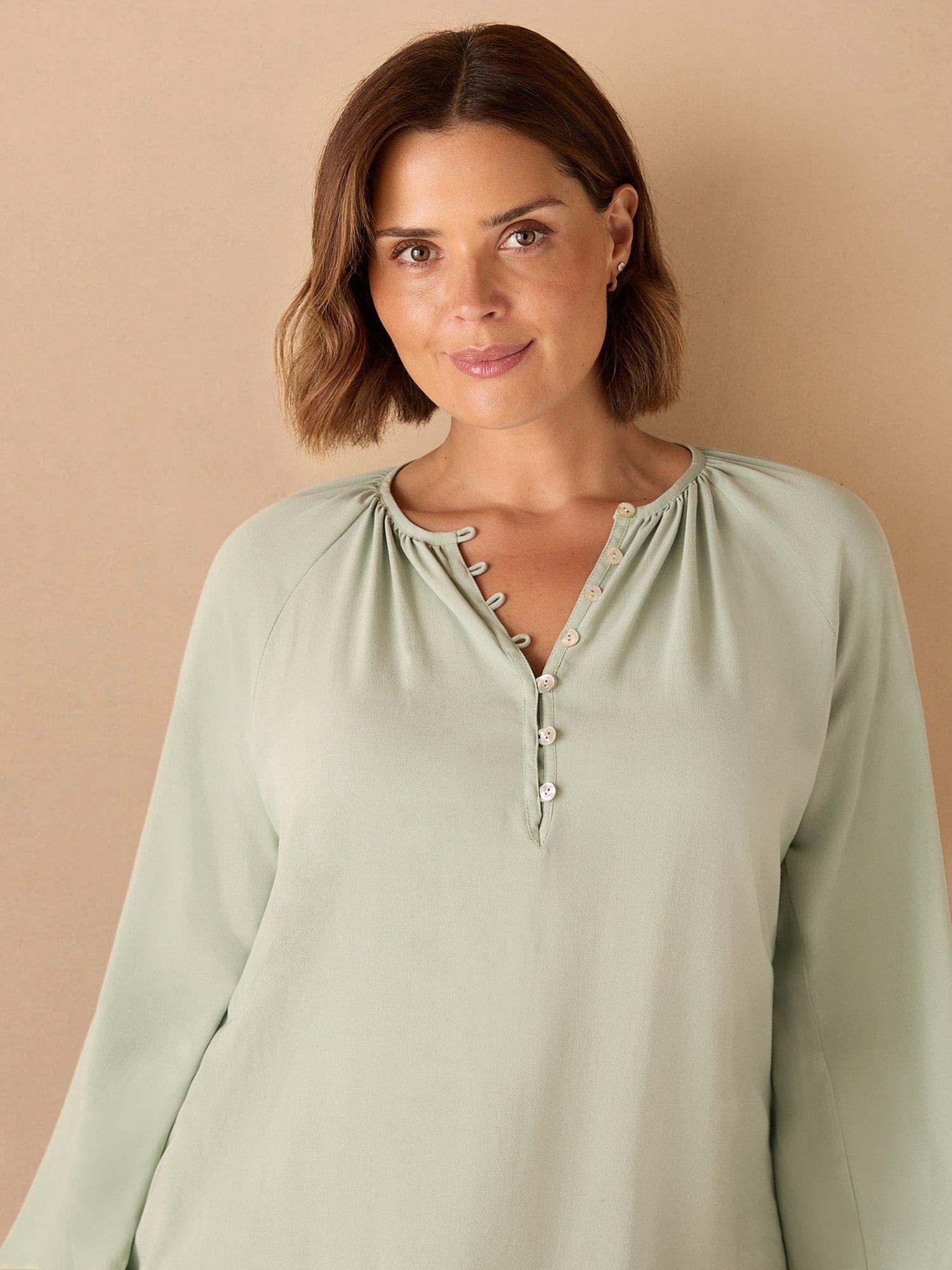 Product image 3 of 4, which shows Live Unlimited Curve Button Detail Blouse, Green, 14
