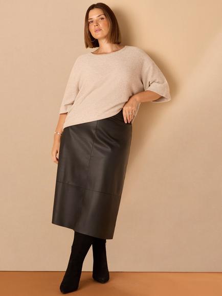 Live Unlimited Curve Seam Detail Faux Leather Midi Skirt, Black, Black