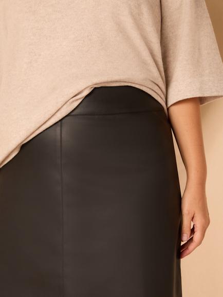 Live Unlimited Curve Seam Detail Faux Leather Midi Skirt, Black - view 2, Black