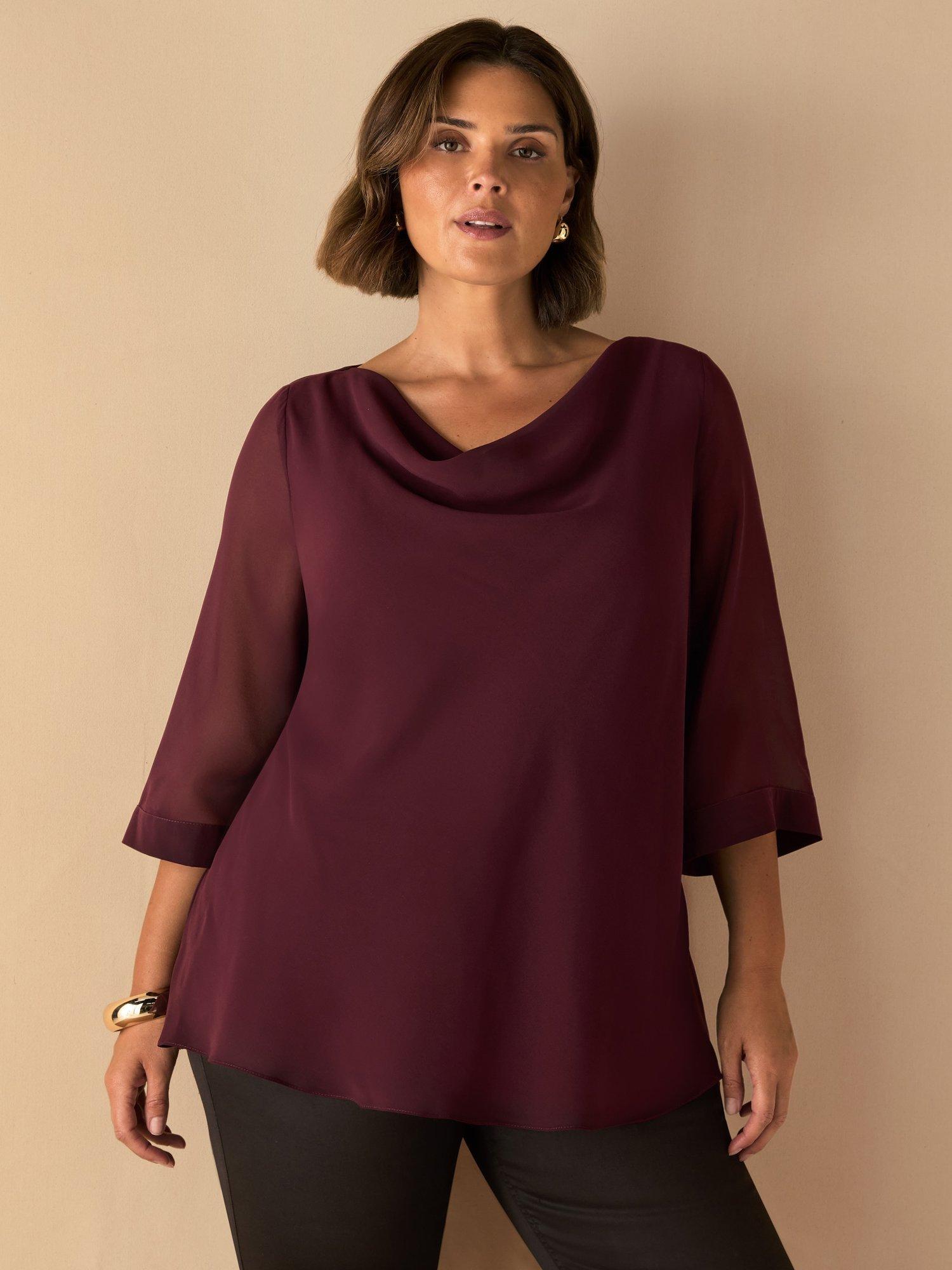 Product image 1 of 4, which shows Live Unlimited Curve Cowl Neck Overlay Top, Red, 28