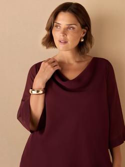 Live Unlimited Curve Cowl Neck Overlay Top, Red - view 2, Red