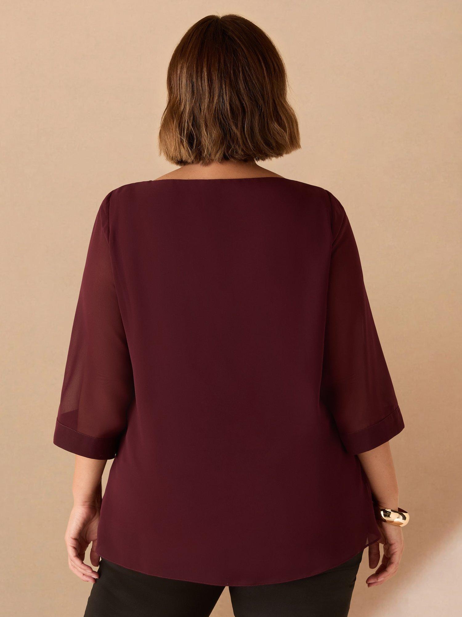 Product image 4 of 4, which shows Live Unlimited Curve Cowl Neck Overlay Top, Red, 28