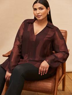 Live Unlimited Curve Abstract Tunic Top, Brown, Brown