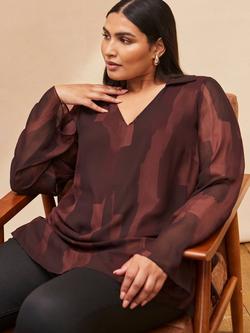 Live Unlimited Curve Abstract Tunic Top, Brown - view 2, Brown