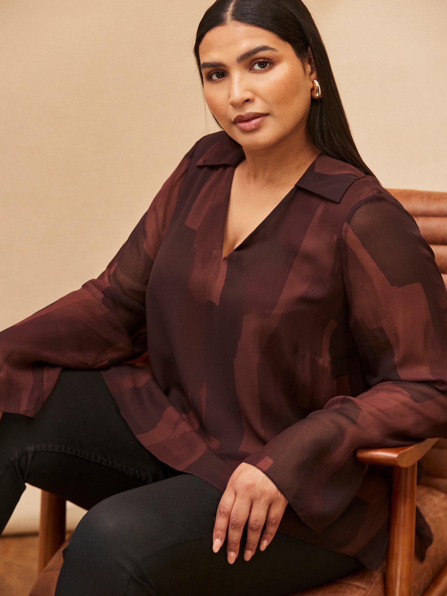 Product image 3 of 4, which shows Live Unlimited Curve Abstract Tunic Top, Brown, 12