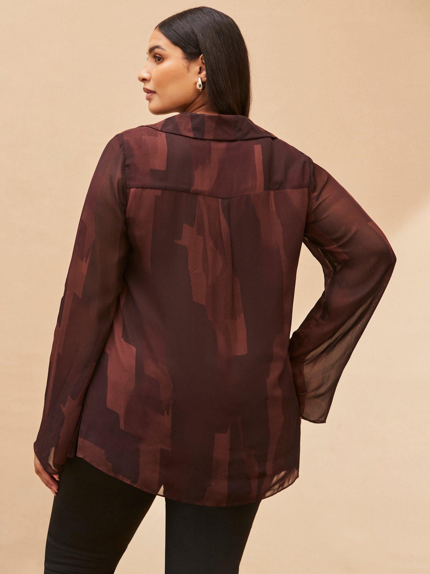 Product image 4 of 4, which shows Live Unlimited Curve Abstract Tunic Top, Brown, 12