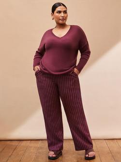 Live Unlimited Curve Pinstripe Button Detail Wide Leg Trousers, Red, Red