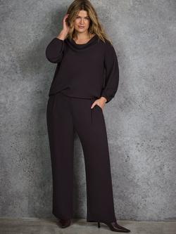 Live Unlimited Curve Button Detail Wide Leg Trousers, Brown, Brown