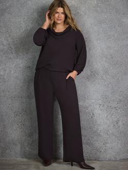 Live Unlimited Curve Petite Button Detail Wide Leg Trousers, Brown, Brown