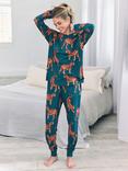 Chelsea Peers Tiger Print Long Pyjama Set, Teal