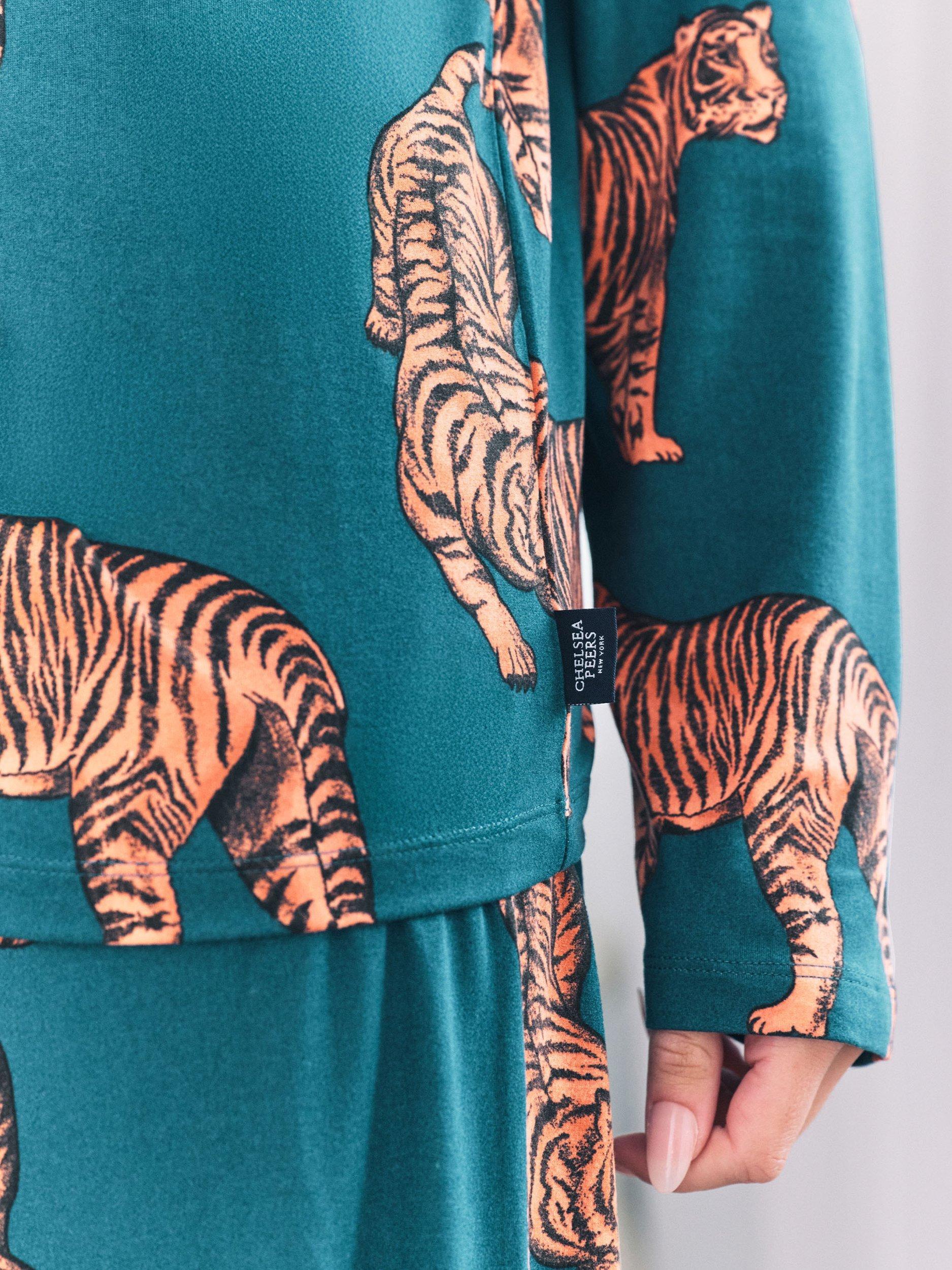 Product image 7 of 7, which shows Chelsea Peers Tiger Print Long Pyjama Set, Teal, 6