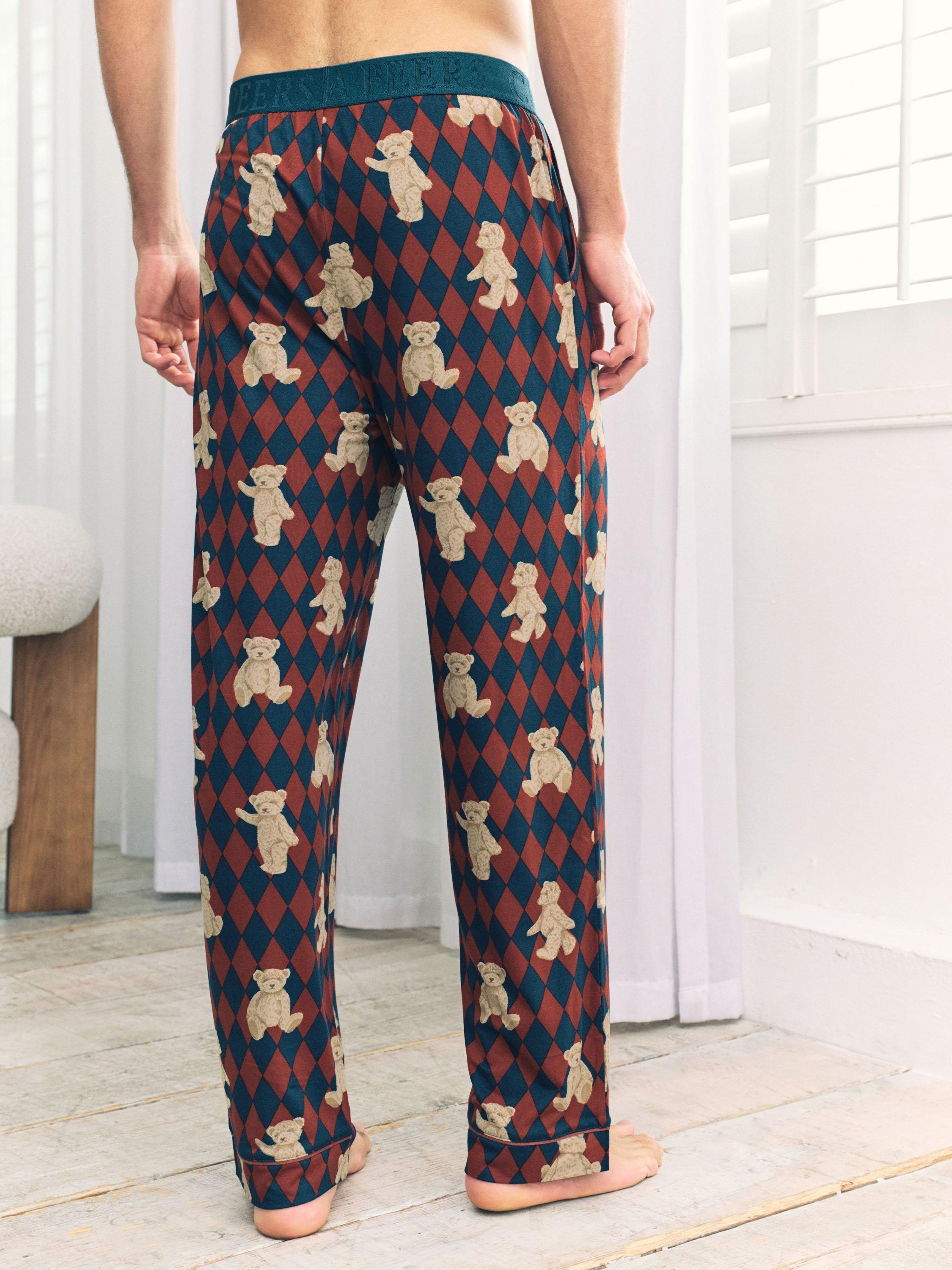 Product image 4 of 5, which shows Chelsea Peers Argyle Teddy Bear Print Bottoms, Multi, S