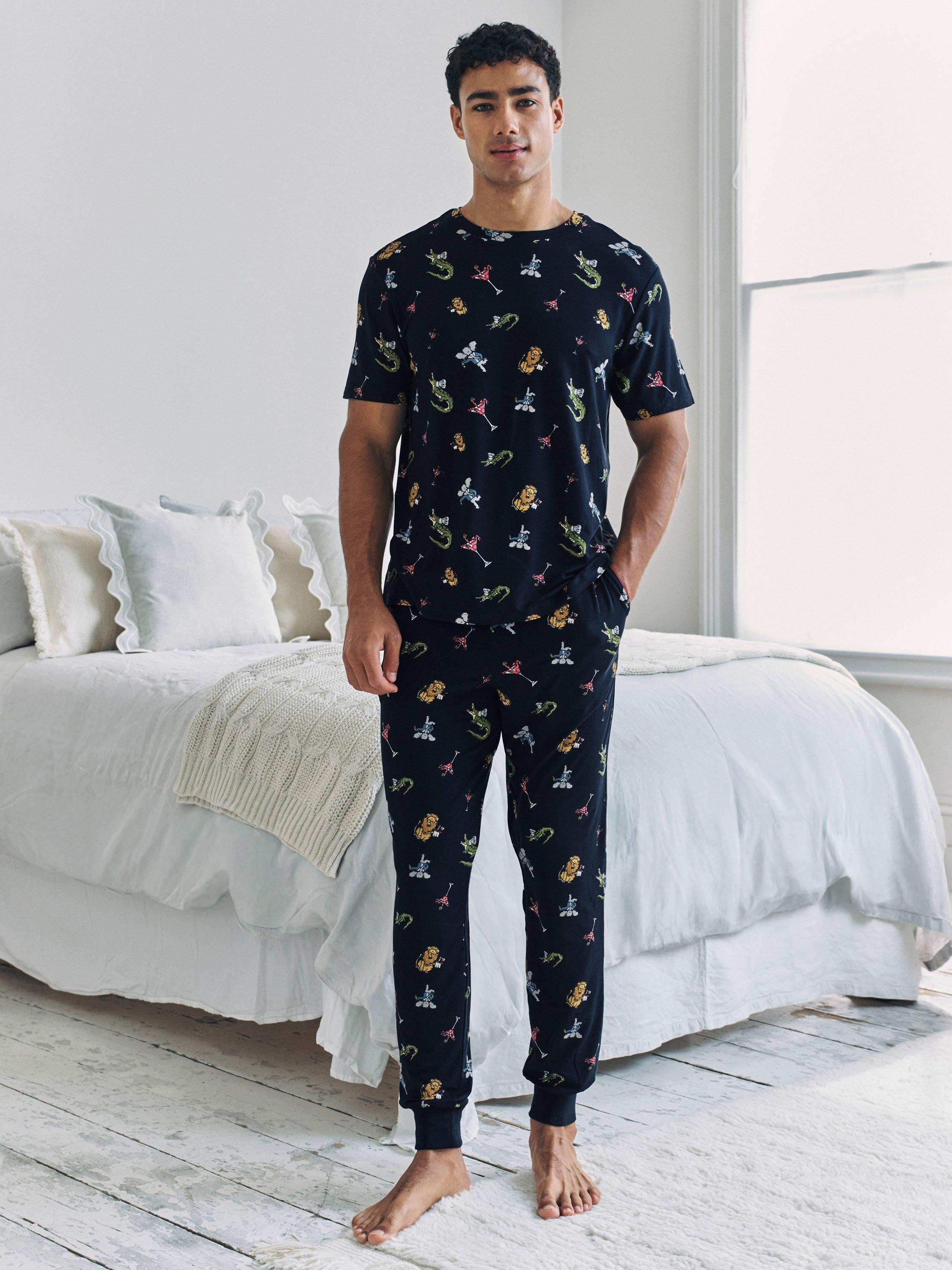 Product image 1 of 6, which shows Chelsea Peers Wild Dining Print Pyjama Set, Navy/Multi, S