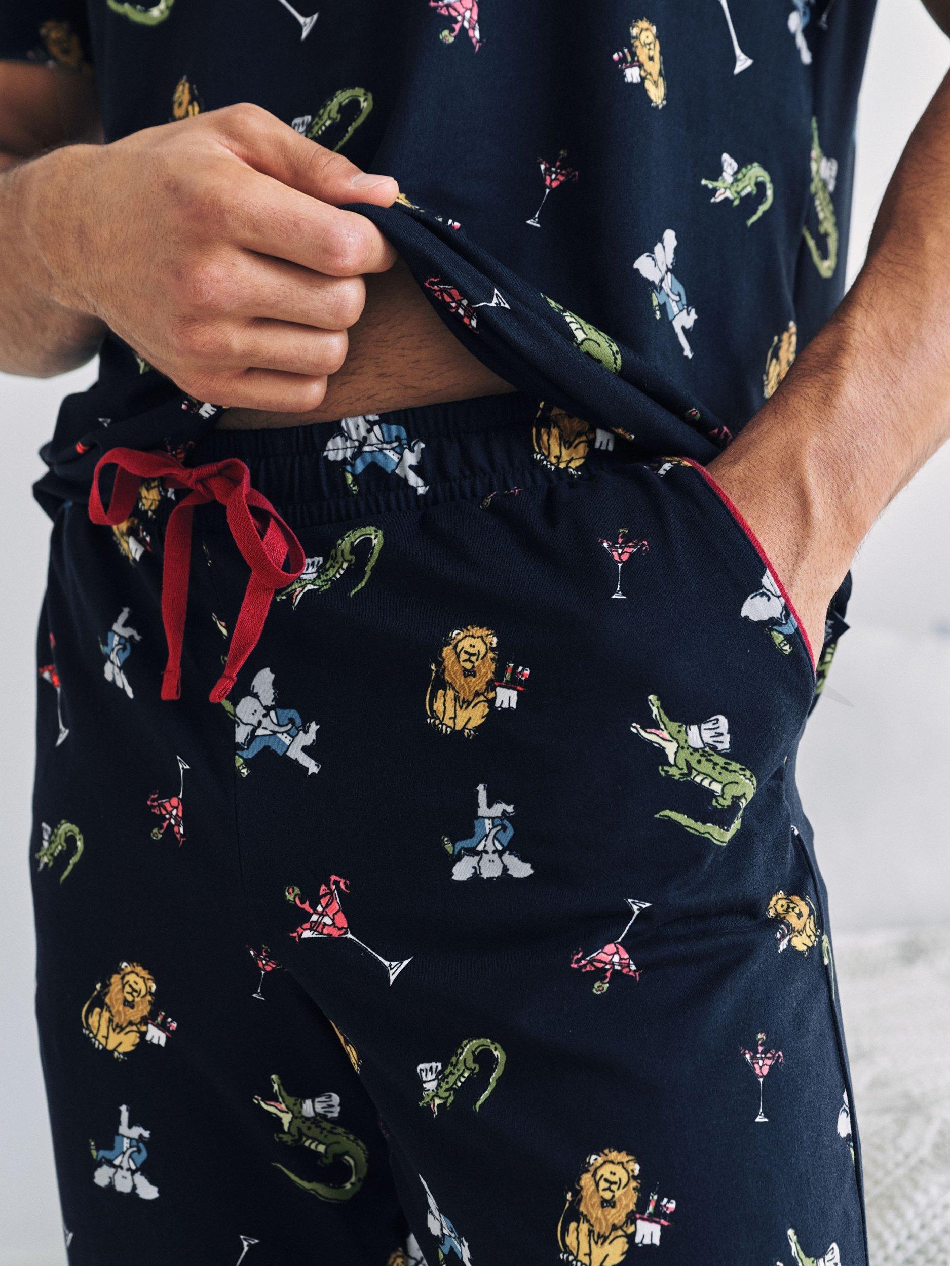 Product image 3 of 6, which shows Chelsea Peers Wild Dining Print Pyjama Set, Navy/Multi, S