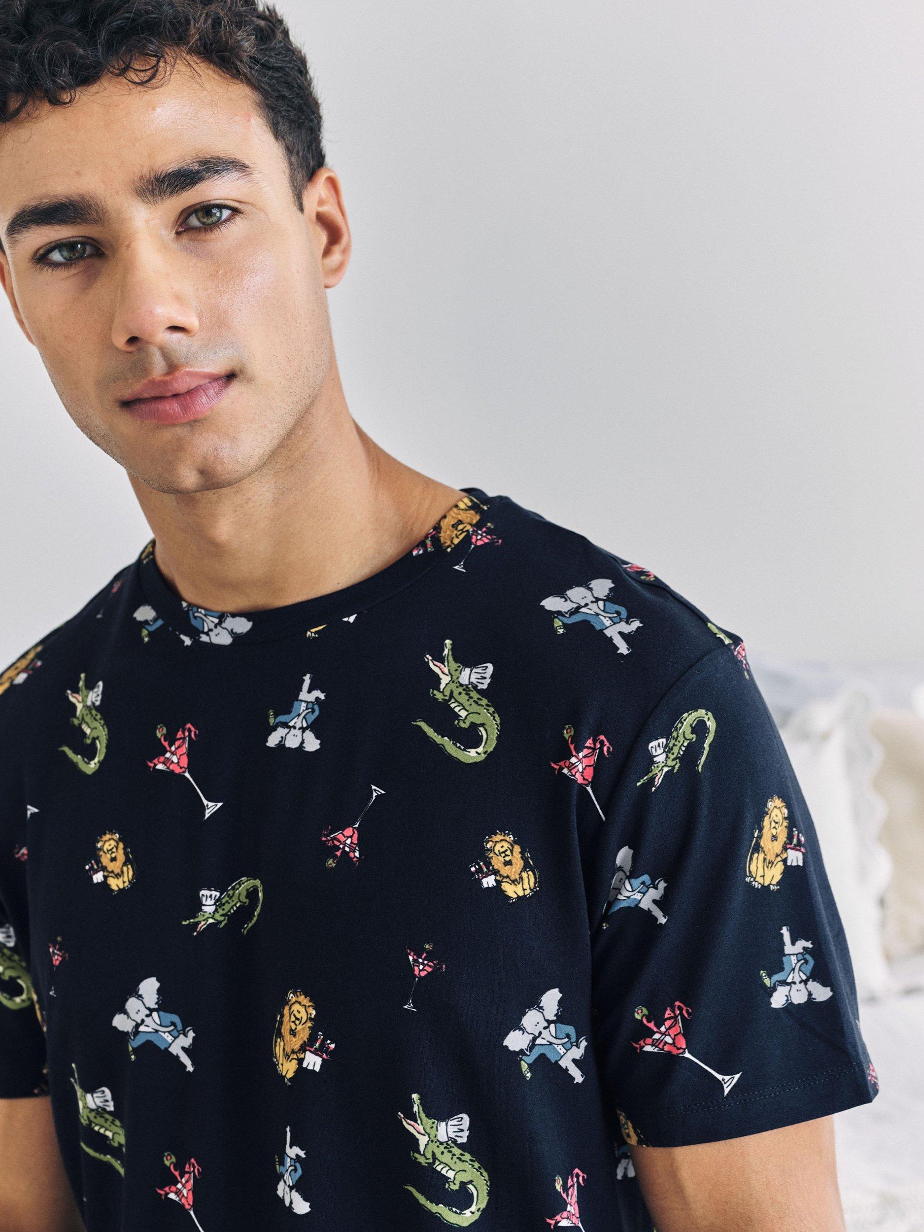 Product image 5 of 6, which shows Chelsea Peers Wild Dining Print Pyjama Set, Navy/Multi, S