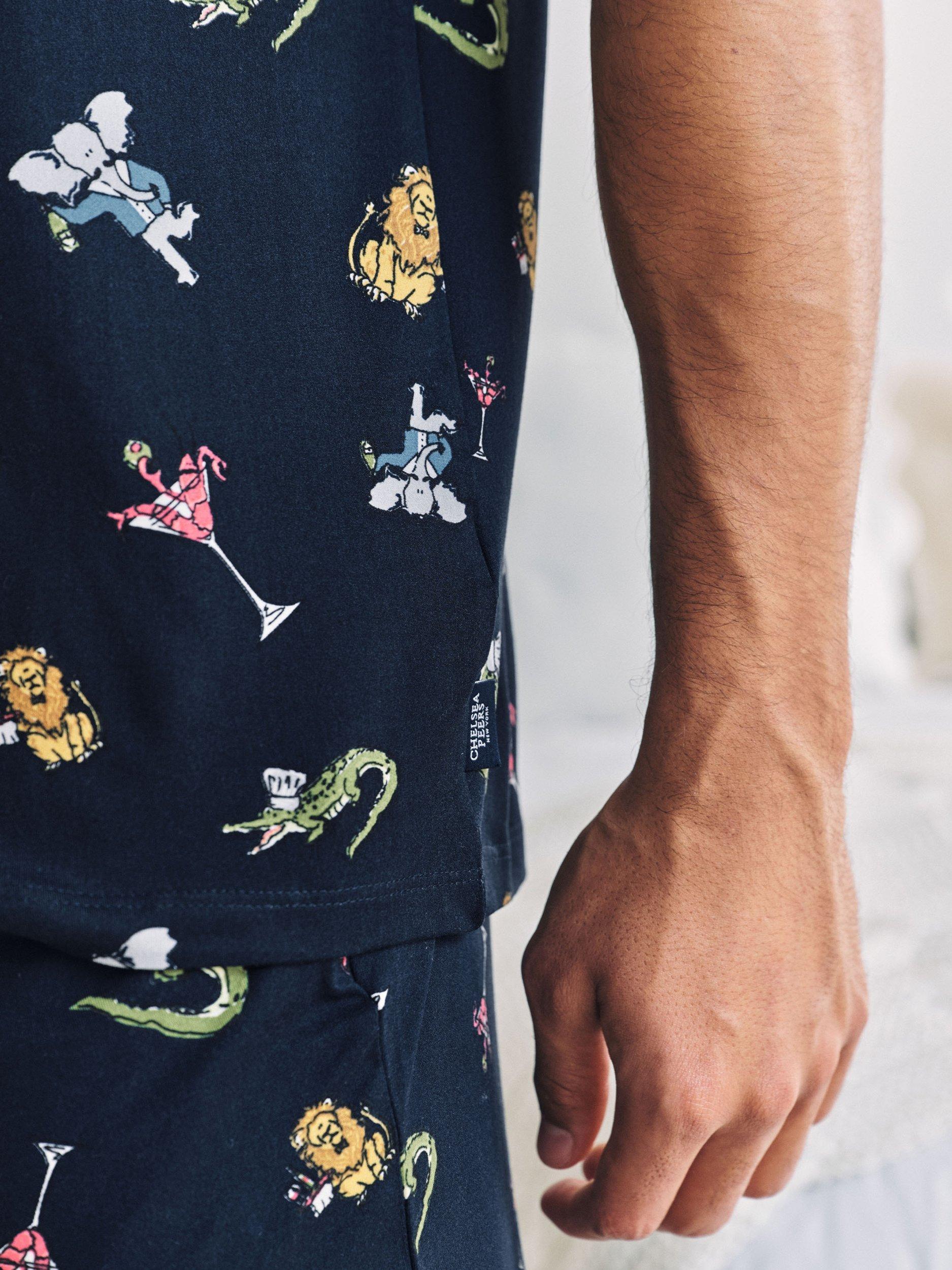 Product image 6 of 6, which shows Chelsea Peers Wild Dining Print Pyjama Set, Navy/Multi, S