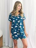 Chelsea Peers Celestial Bunny Shorty Pyjama Set, Teal