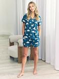Chelsea Peers Celestial Bunny Shorty Pyjama Set, Teal
