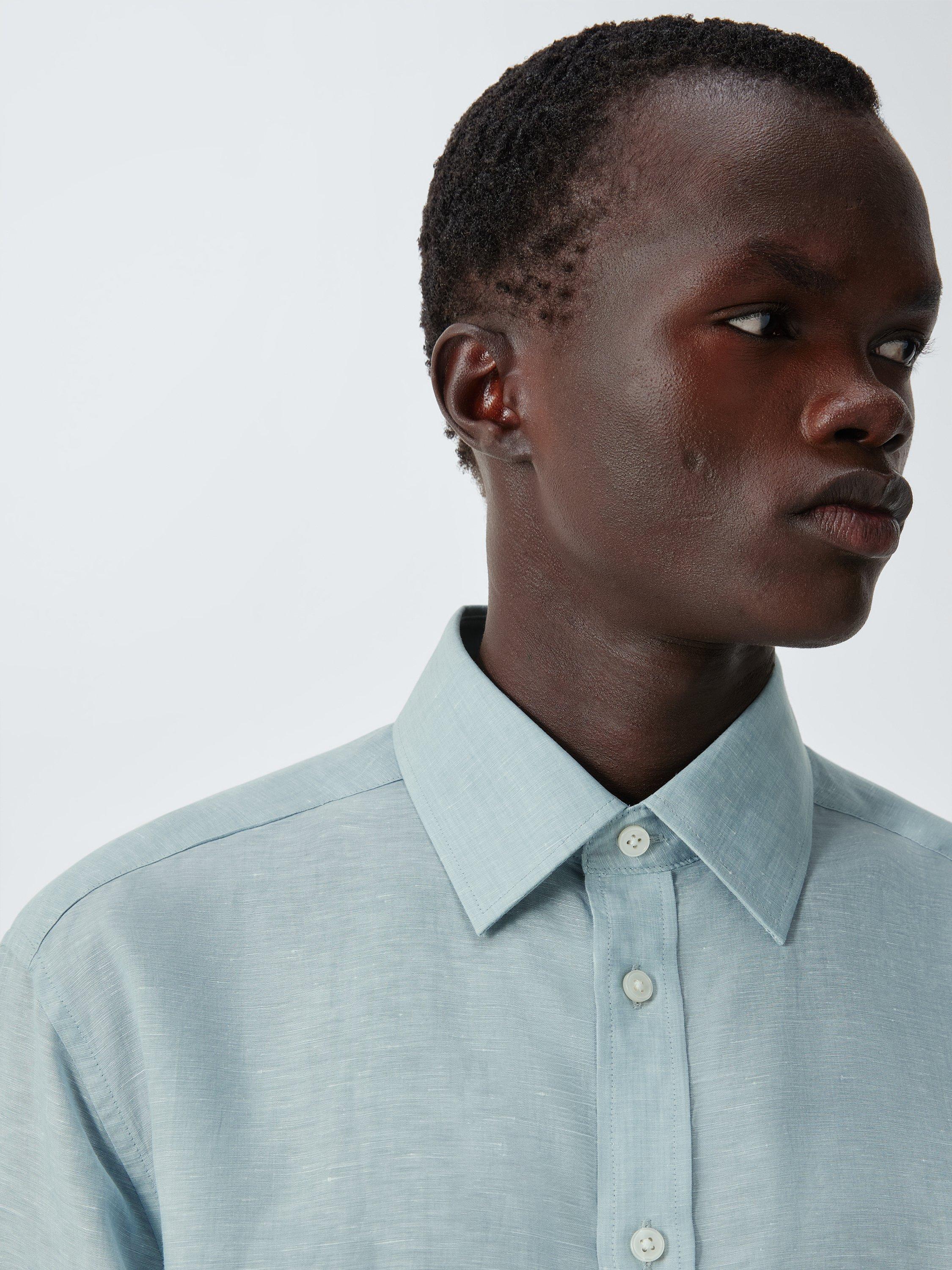 Product image 8 of 8, which shows John Lewis Linen Lyocell Regular Fit Shirt, Aqua Mint, 15/R