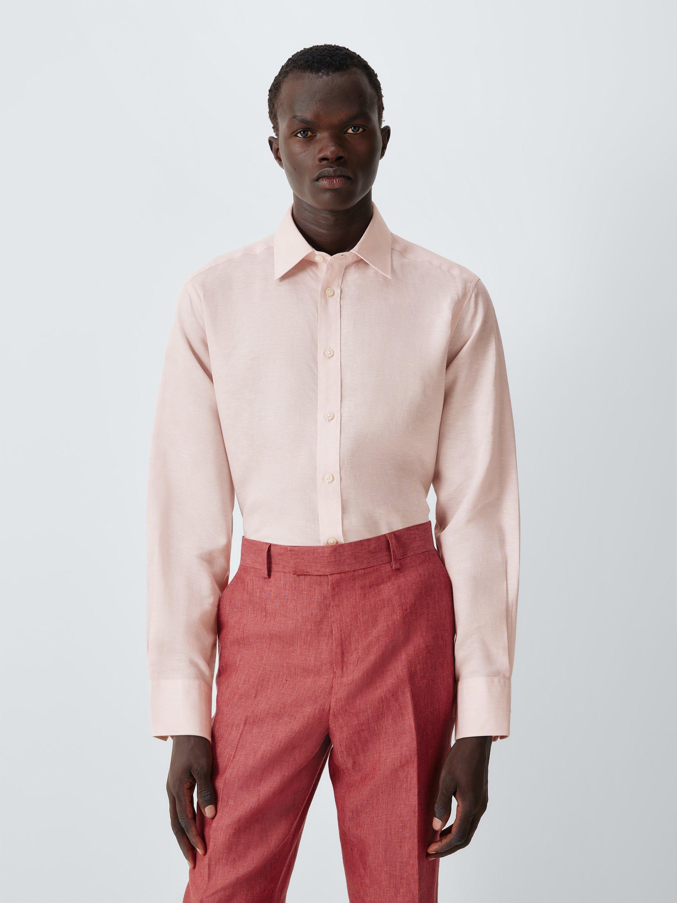Product image 1 of 8, which shows John Lewis Linen Blend Regular Fit Shirt, Pink, 15/R
