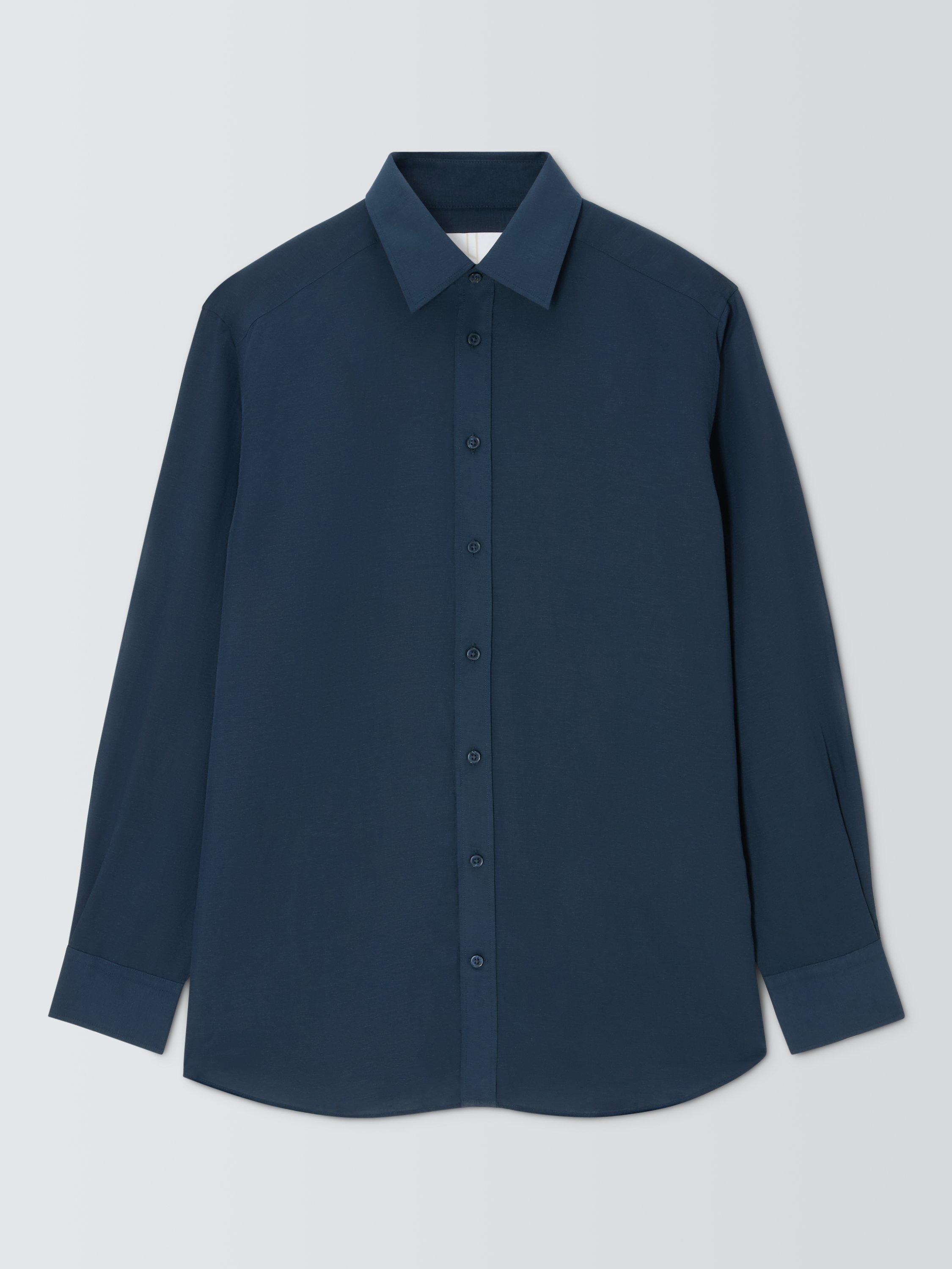 Product image 4 of 8, which shows John Lewis Linen Blend Regular Fit Shirt, Navy, 15/R