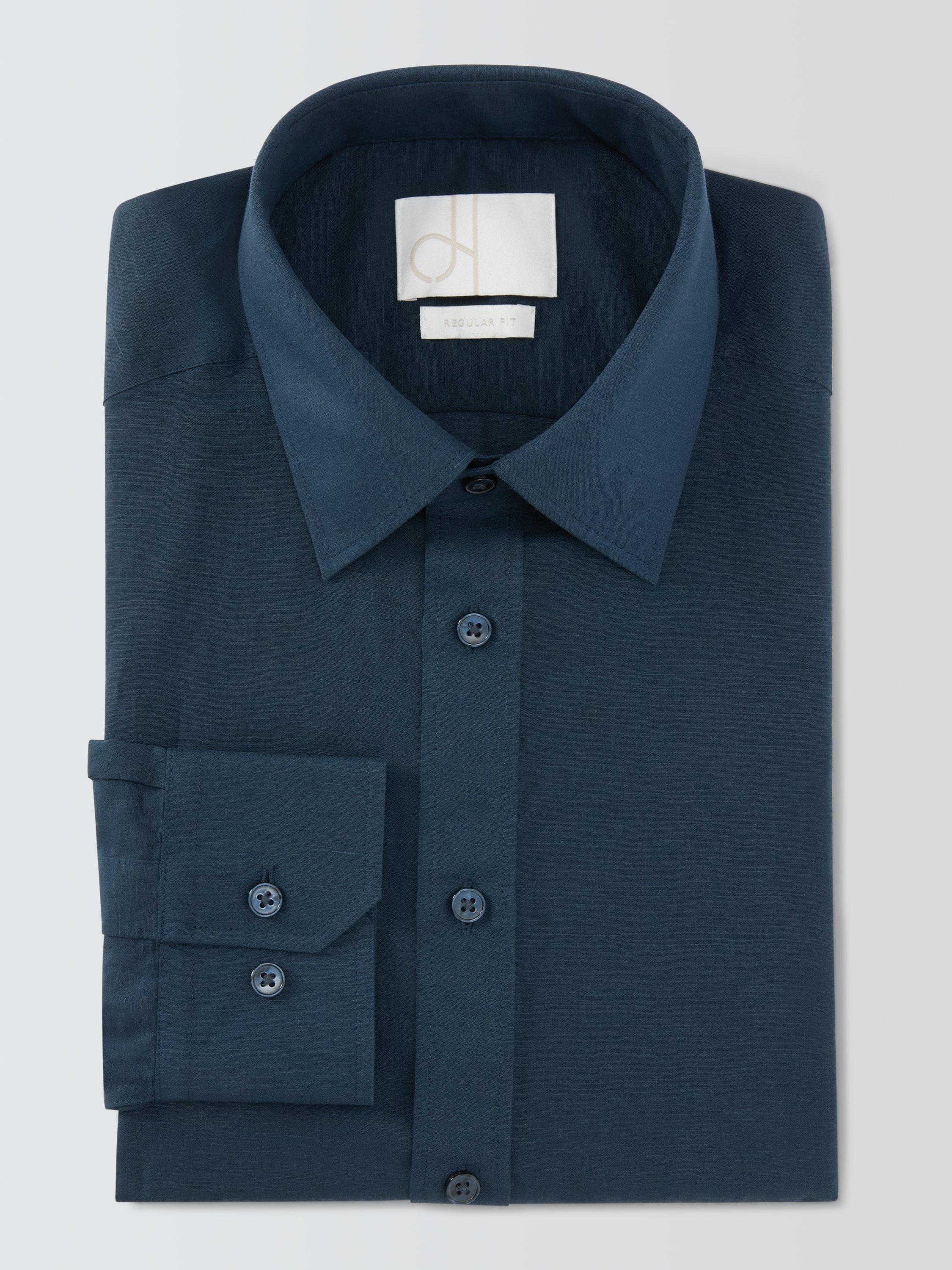 Product image 6 of 8, which shows John Lewis Linen Blend Regular Fit Shirt, Navy, 15/R