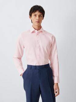 John Lewis Micro Dot Tailored Fit Crease Resistant Dobby Cotton Shirt, Pink, Pink