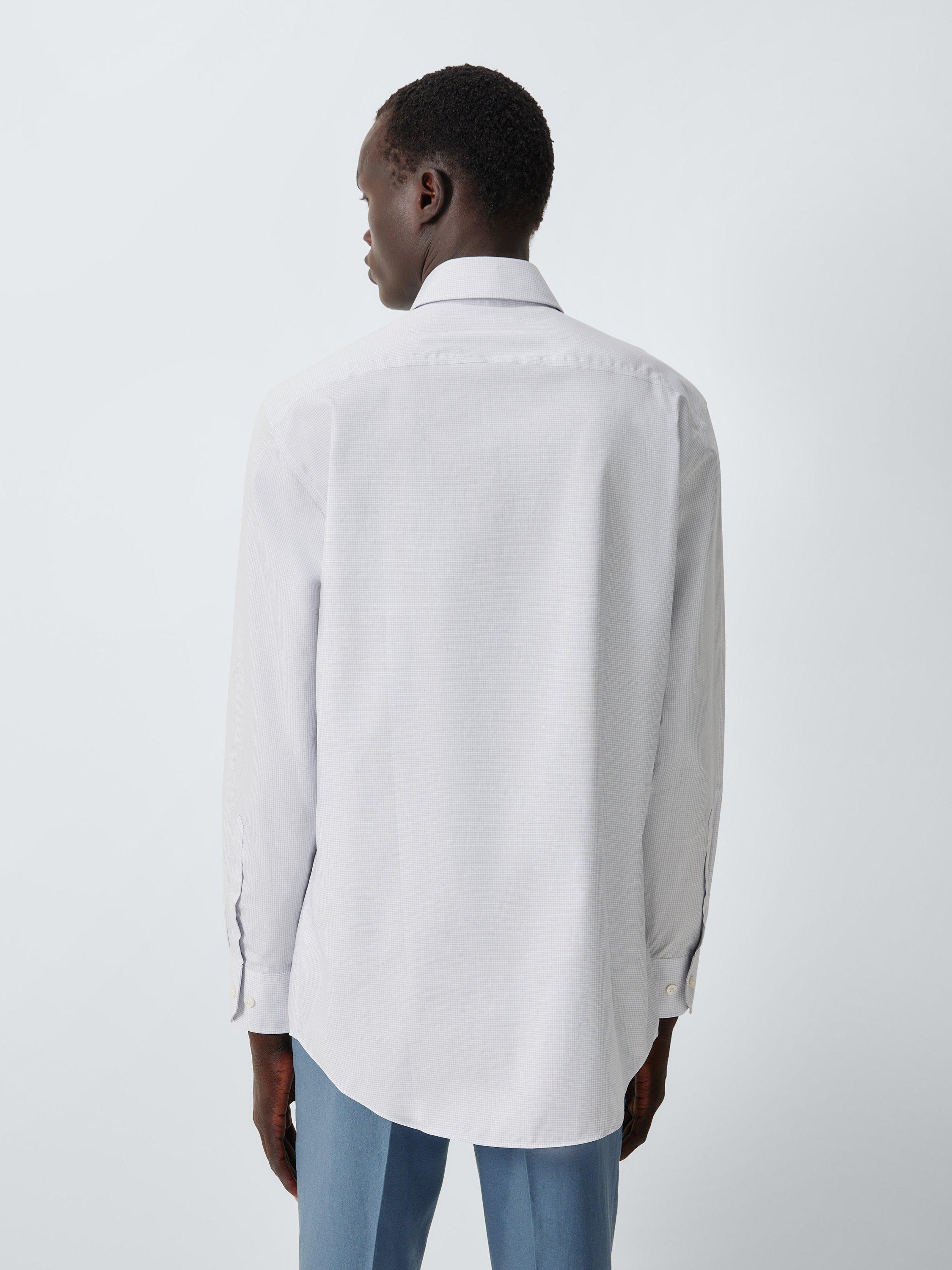 Product image 2 of 8, which shows John Lewis Micro Gingham Regular Fit Crease Resistant Cotton Shirt, Grey, 15/R