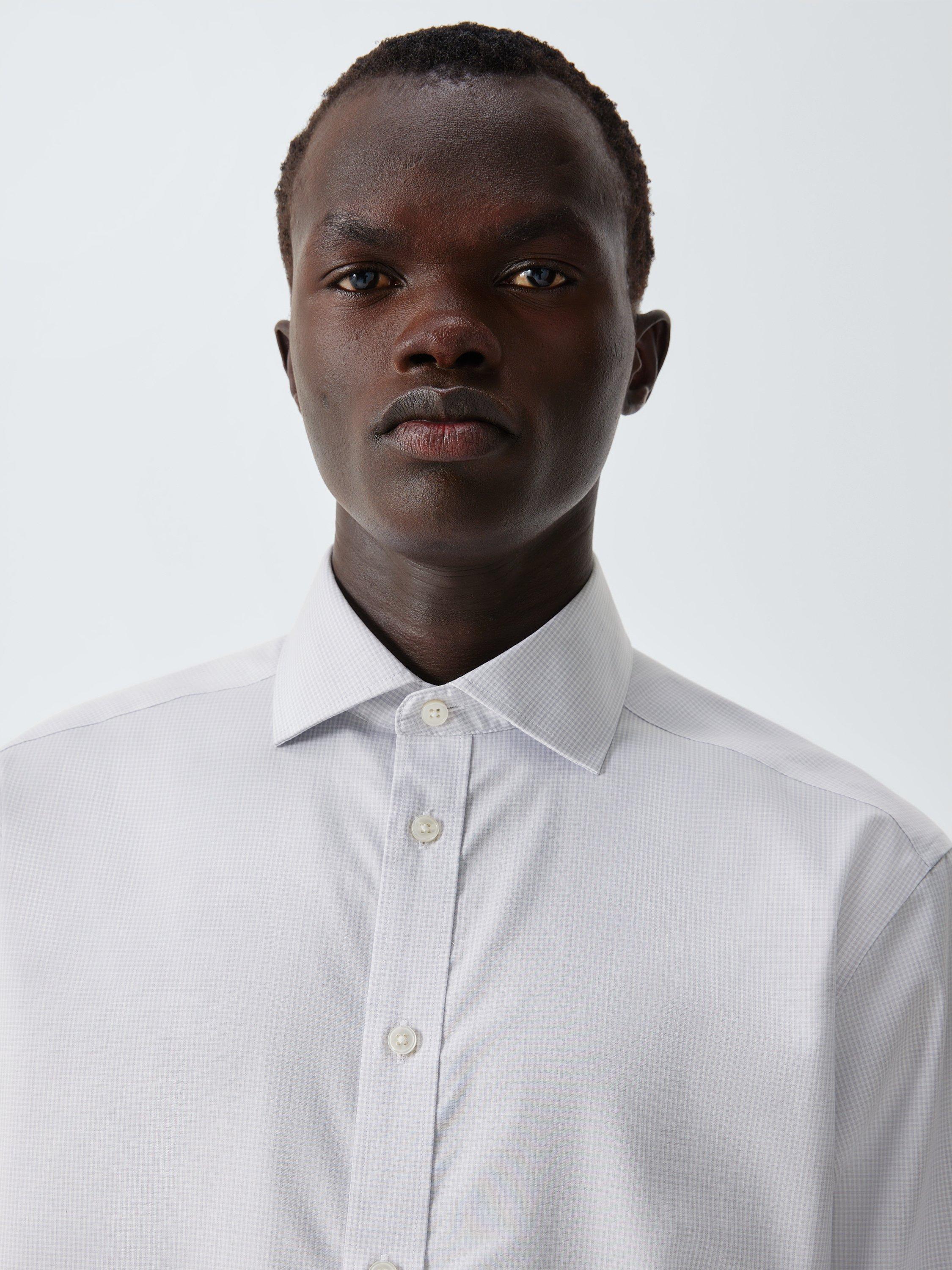 Product image 5 of 8, which shows John Lewis Micro Gingham Regular Fit Crease Resistant Cotton Shirt, Grey, 15/R