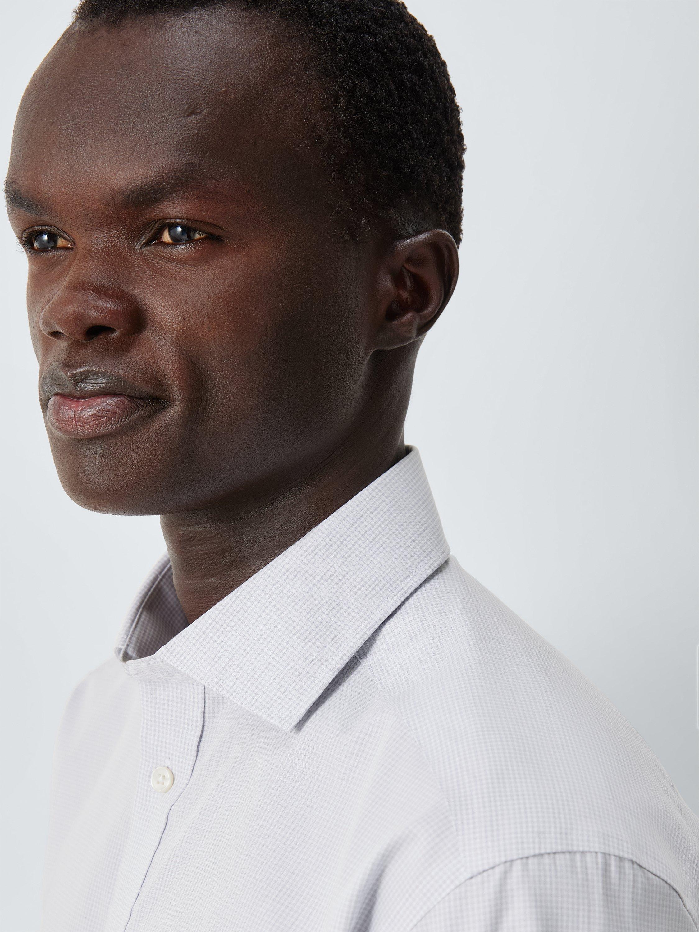 Product image 8 of 8, which shows John Lewis Micro Gingham Regular Fit Crease Resistant Cotton Shirt, Grey, 15/R