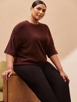 Live Unlimited Curve Elbow Sleeve Knit Top, Brown, Brown