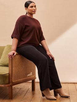 Live Unlimited Curve Elbow Sleeve Knit Top, Brown - view 2, Brown