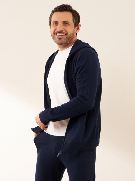 Truly Cashmere Knit Hoodie, Charcoal Marl, Midnight