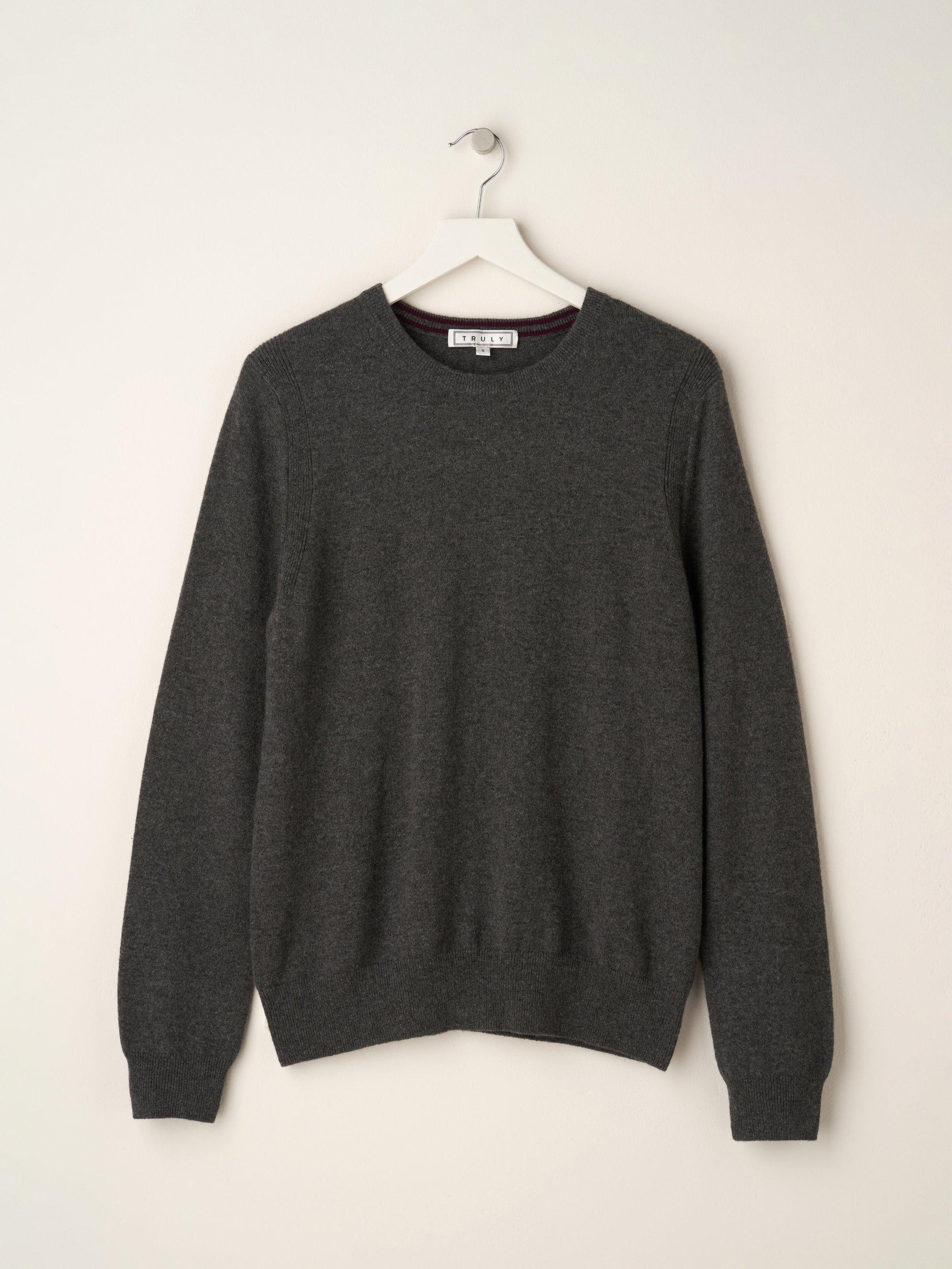 Product image 4 of 4, which shows Truly Cashmere Crew Neck Knit Sweater, Charcoal Marl, S