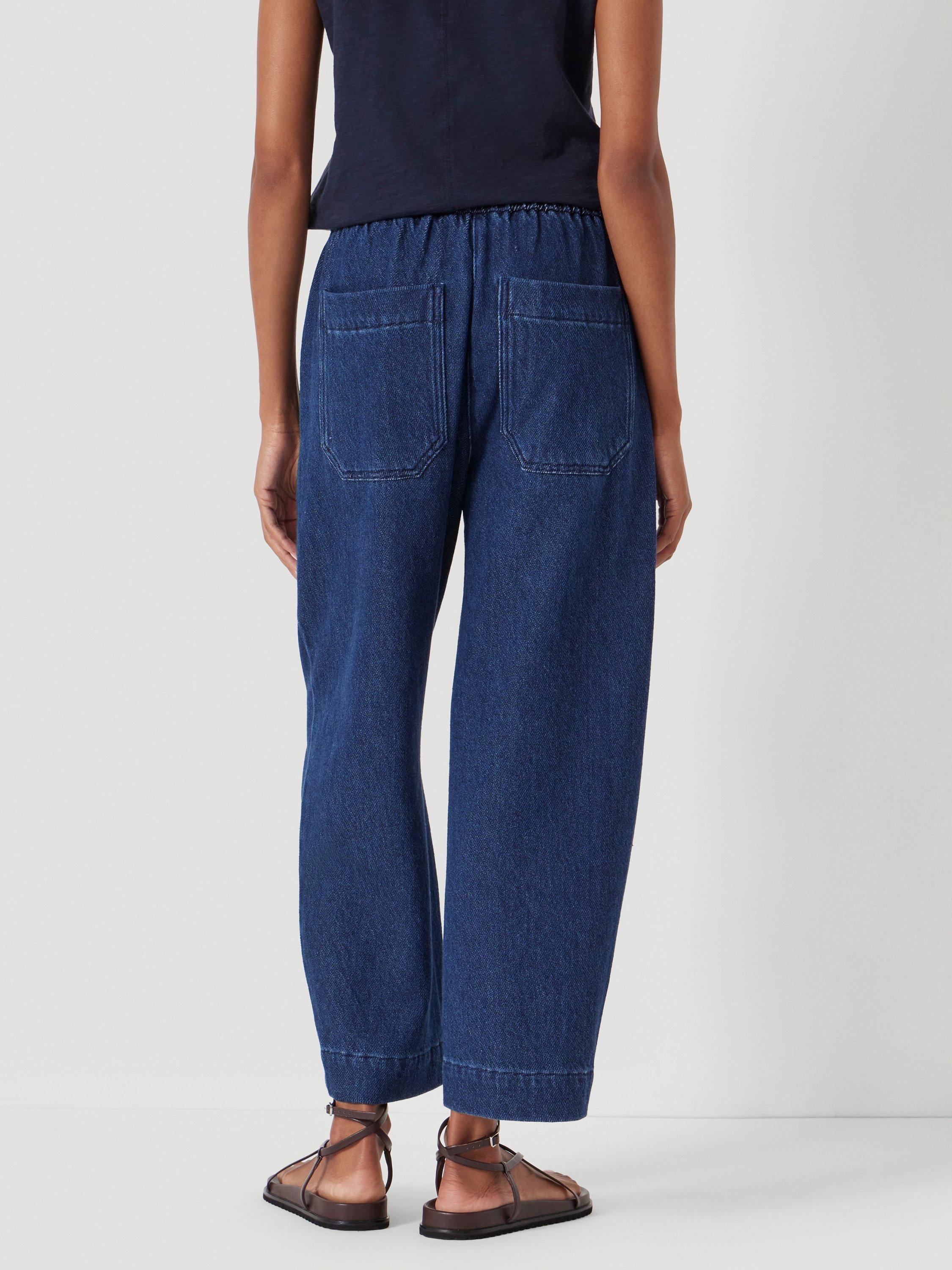 Product image 3 of 5, which shows HUSH Elasticated Waist Soft Barrel Jeans, Indigo Blue, 10R