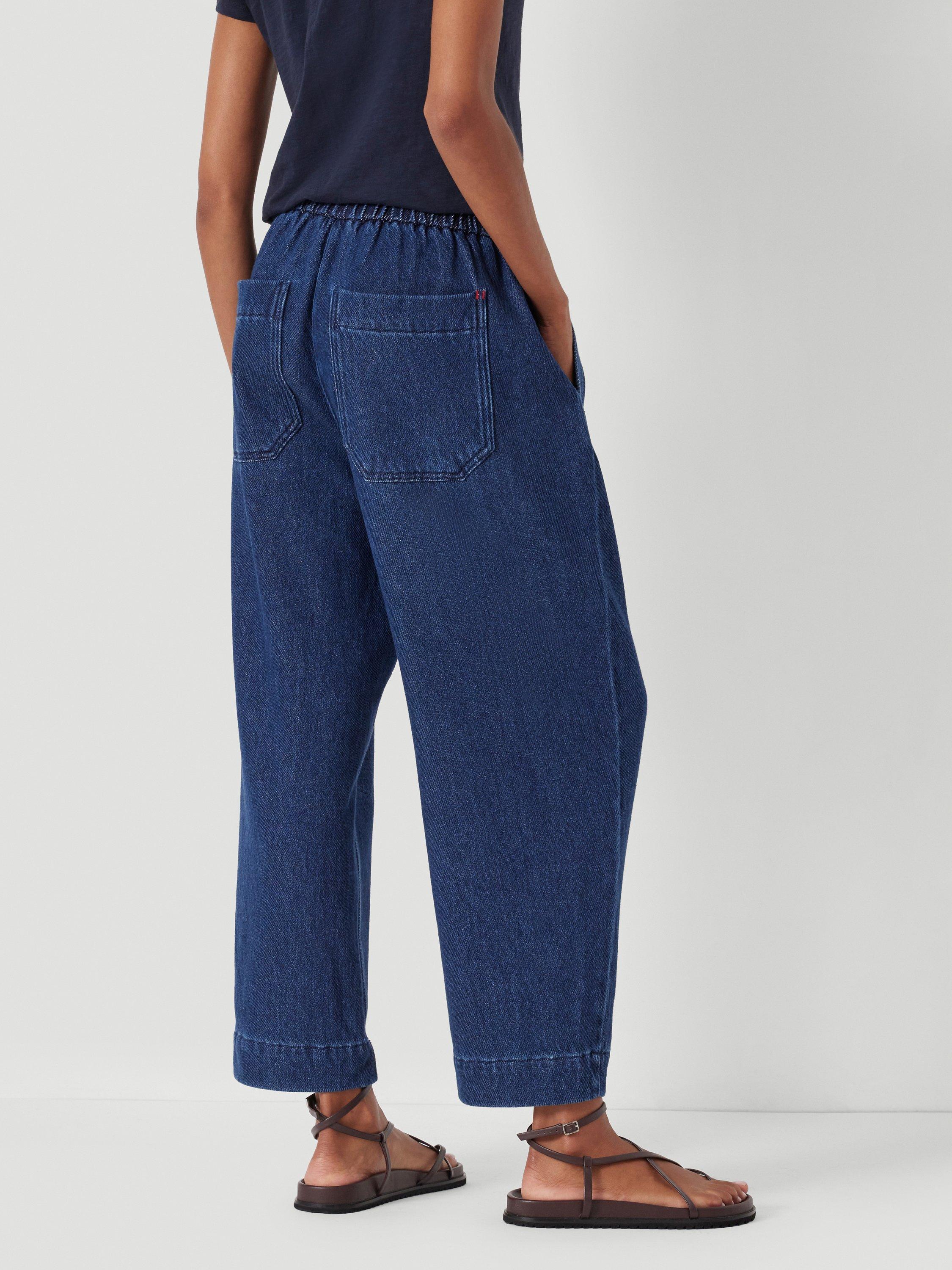 Product image 4 of 5, which shows HUSH Elasticated Waist Soft Barrel Jeans, Indigo Blue, 10R