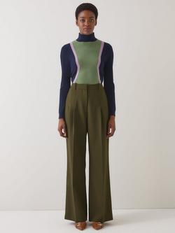 L.K.Bennett Petra Tailored Wide Leg Trousers, Dark Khaki, Dark Khaki