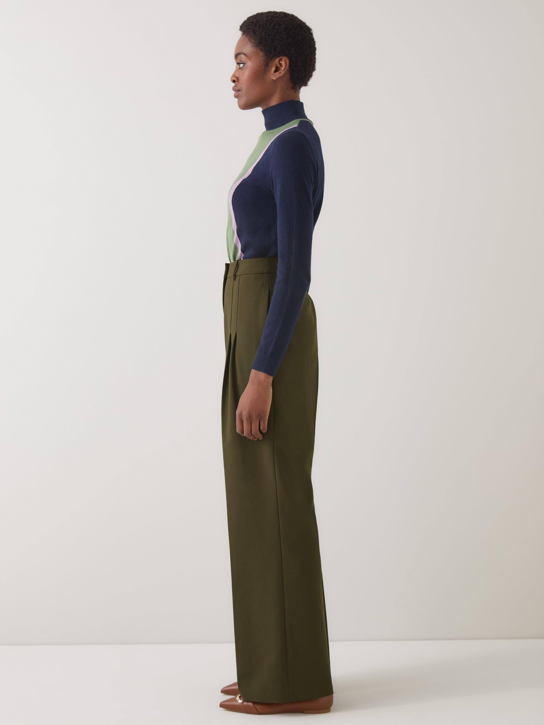 Product image 2 of 5, which shows L.K.Bennett Petra Tailored Wide Leg Trousers, Dark Khaki, 6
