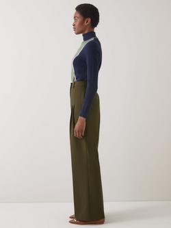 L.K.Bennett Petra Tailored Wide Leg Trousers, Dark Khaki - view 2, Dark Khaki