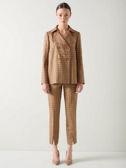L.K.Bennett Amber Check Double Breasted Jacket, Brown, Brown
