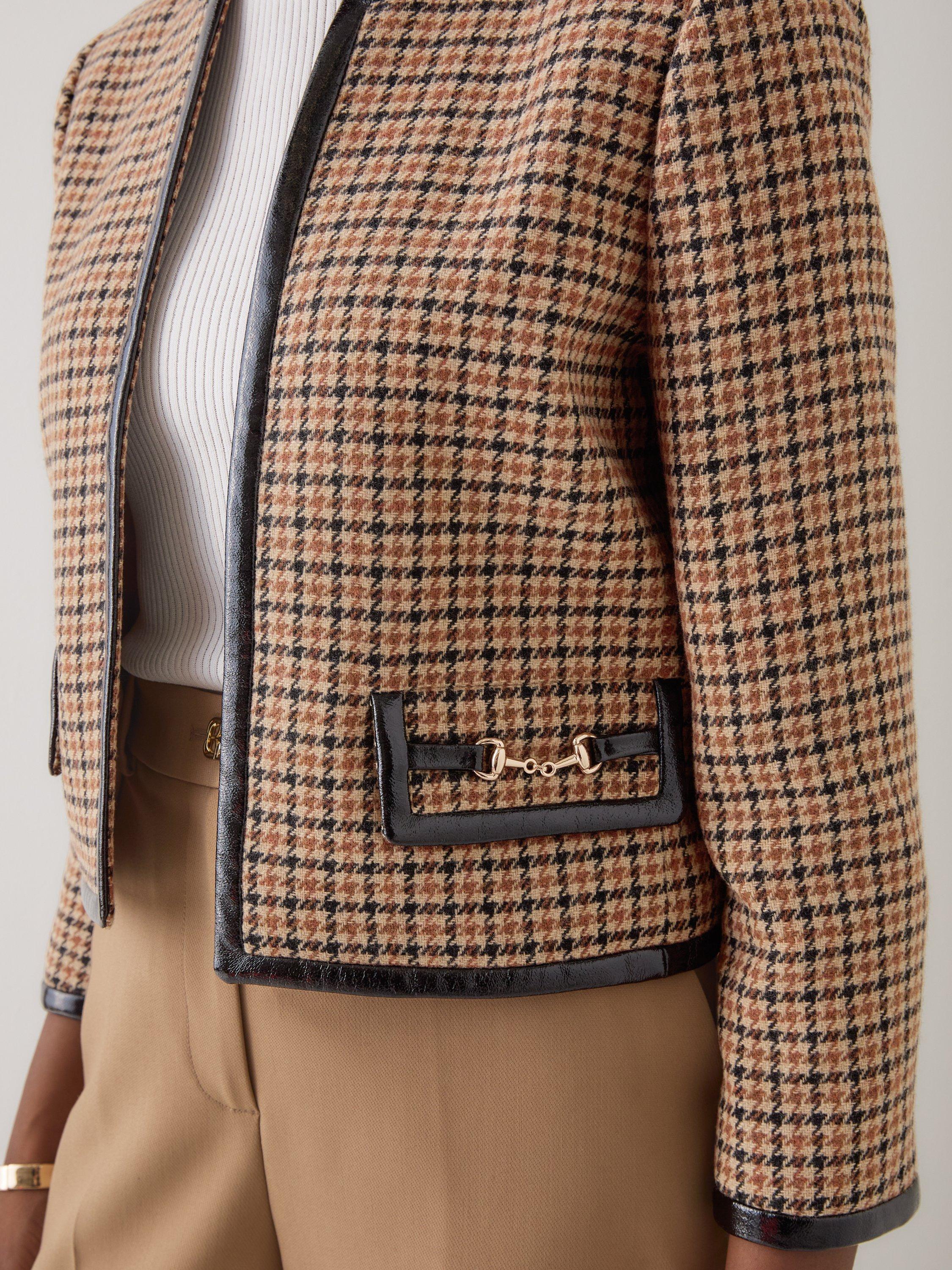 Product image 3 of 4, which shows L.K.Bennett Zisou Check Plaid Wool Rich Jacket, Brown/Multi, 10