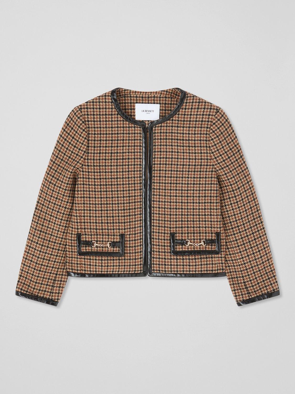 Product image 4 of 4, which shows L.K.Bennett Zisou Check Plaid Wool Rich Jacket, Brown/Multi, 10