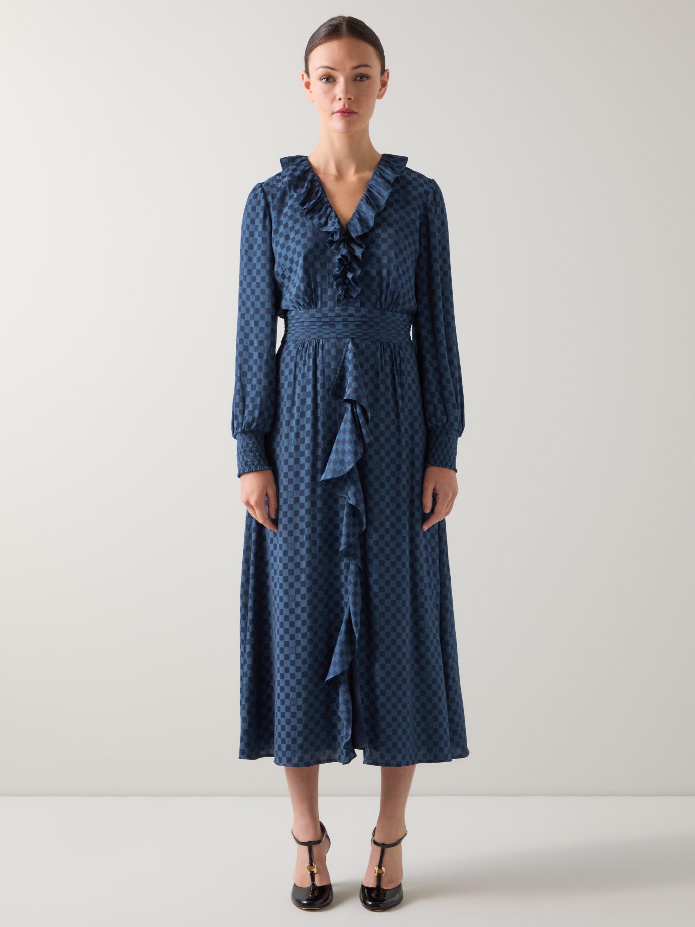 Product image 1 of 4, which shows L.K.Bennett Adriana Logo Midi Dress, Midnight, 6
