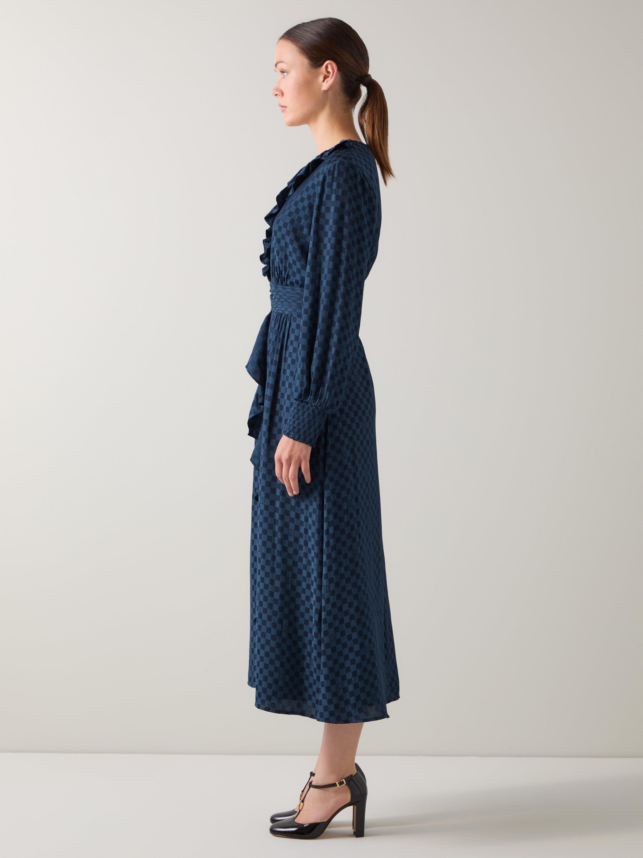 Product image 2 of 4, which shows L.K.Bennett Adriana Logo Midi Dress, Midnight, 6