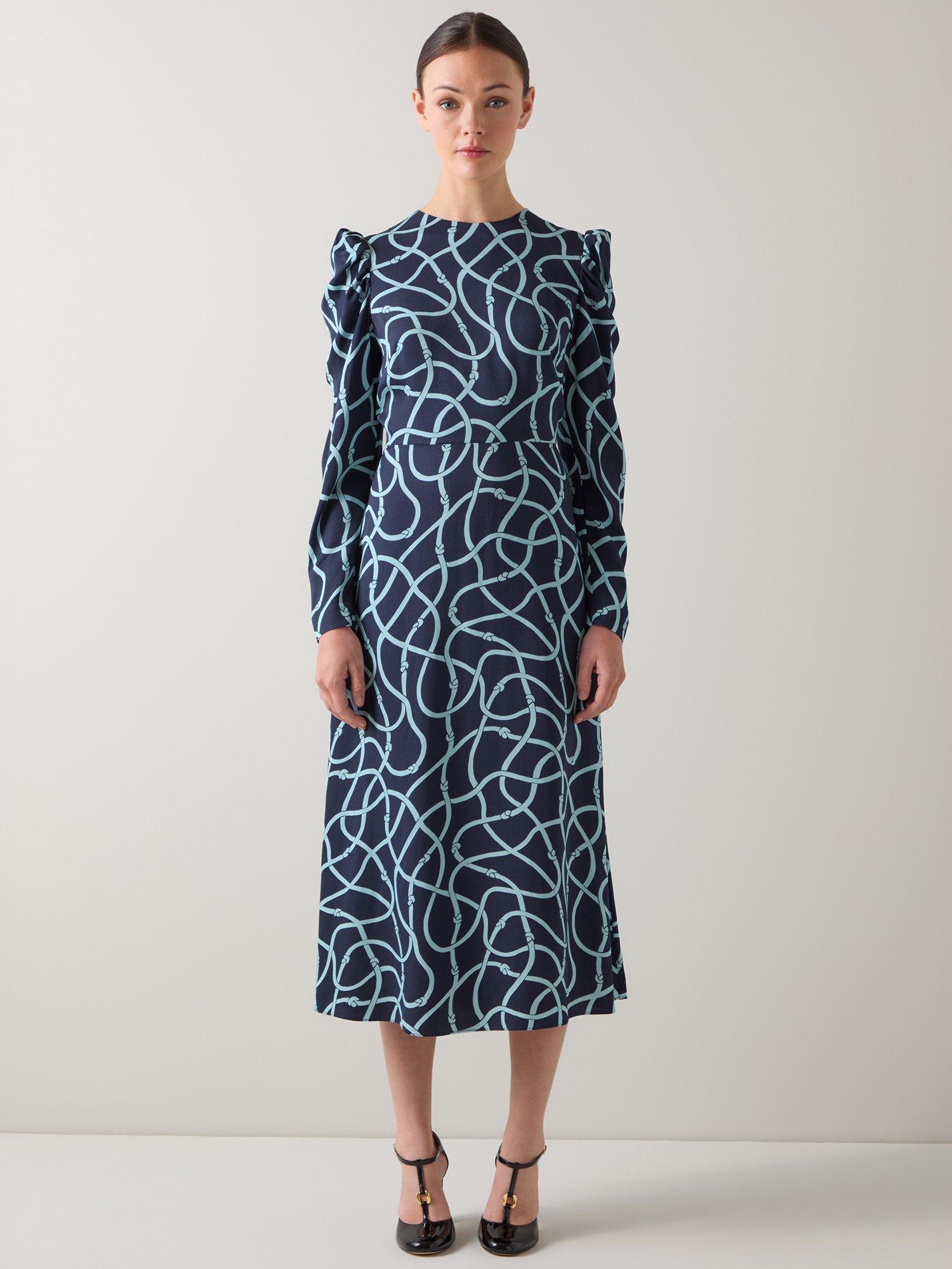 Product image 1 of 5, which shows L.K.Bennett Juno Rope Print Midi Dress, Blue, 6